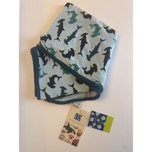 Kickee Pants Pond Hammerhead Swaddling Blanket Blue Shark Print 36x30 NWT